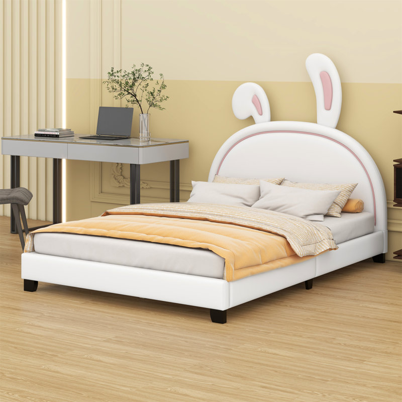 Lit plateforme tapissier en similicuir, Double, Blanc