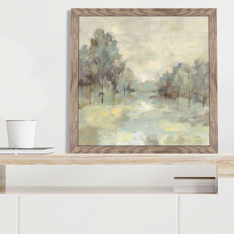 «Scenic Treescape» par Silvia Vassileva - Peinture, L 37,5 po x H 37,5 po, Encadrement brun