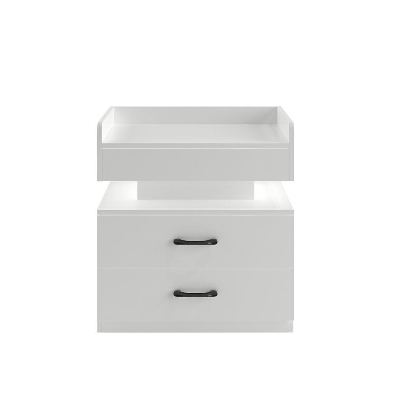 Table de chevet réglable à DEL avec rangement, 2 tiroirs, pour plusieurs espaces, Blanc