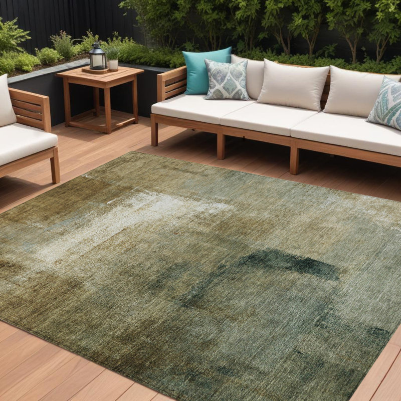 Tapis intérieur lavable abstrait beige et ivoire 9 pi x 12 pi brun