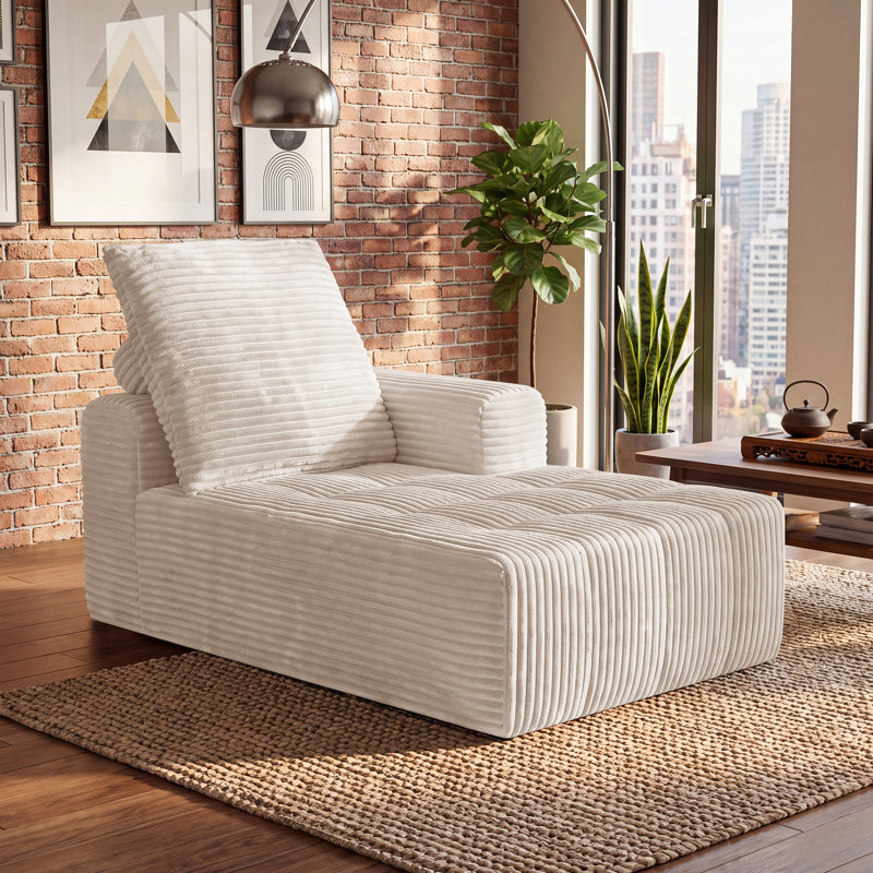 Chaise longue d'intérieur comprimée à un accoudoir, 160 cm (62,99 po) de long — Élément modulaire unique, composant de canapé d'angle livré roulé avec ressorts ensachés, aucun assemblage requis pour le salon, beige
