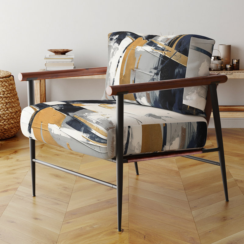 Grey and Gold Impressions Transcendent II - Fauteuil rembourré moderne, fauteuil d'appoint gris, Noir