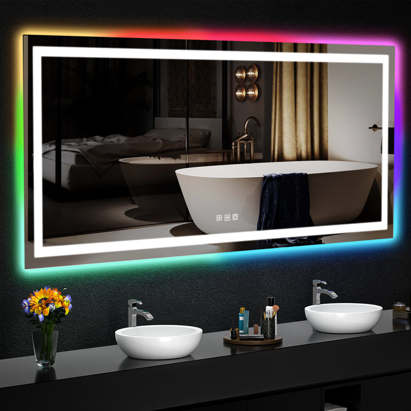 Gaulrapp Anti-Fog RGB Backlit & LED Frontlit Bathroom / Vanity Mirror with Tempered Glass & ETL, 84" x 36"