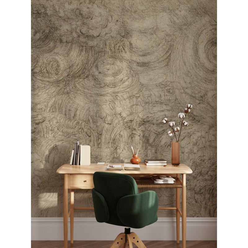 Papier peint abstrait tourbillon, croquis et papier peint, L 140 po x L 108 po