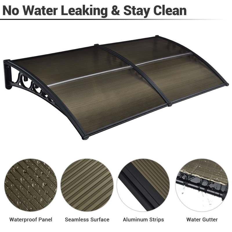 Yescom 38'' W x 9.8'' D Plastic Cover Retractable Patio Awning, Brown