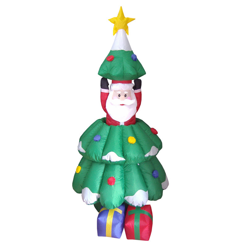 5 Foot Tall Lighted Animated Christmas Inflatable Santa Claus Rising from Christmas Tree Indoor / Outdoor Holiday Blow Up Yard Garden Decoration