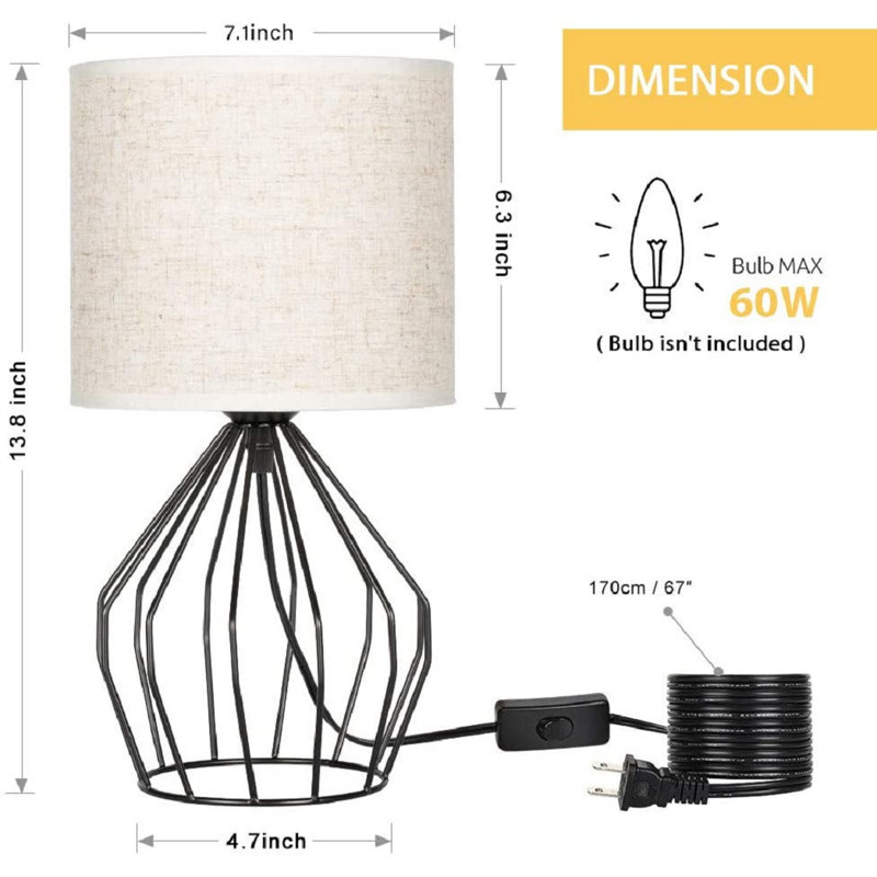Lampe de table 13,8 po Hakun, Noir, Lin