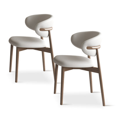 Creamy White Microfiber Leather + Solid wood Side Chair(Set of 2)