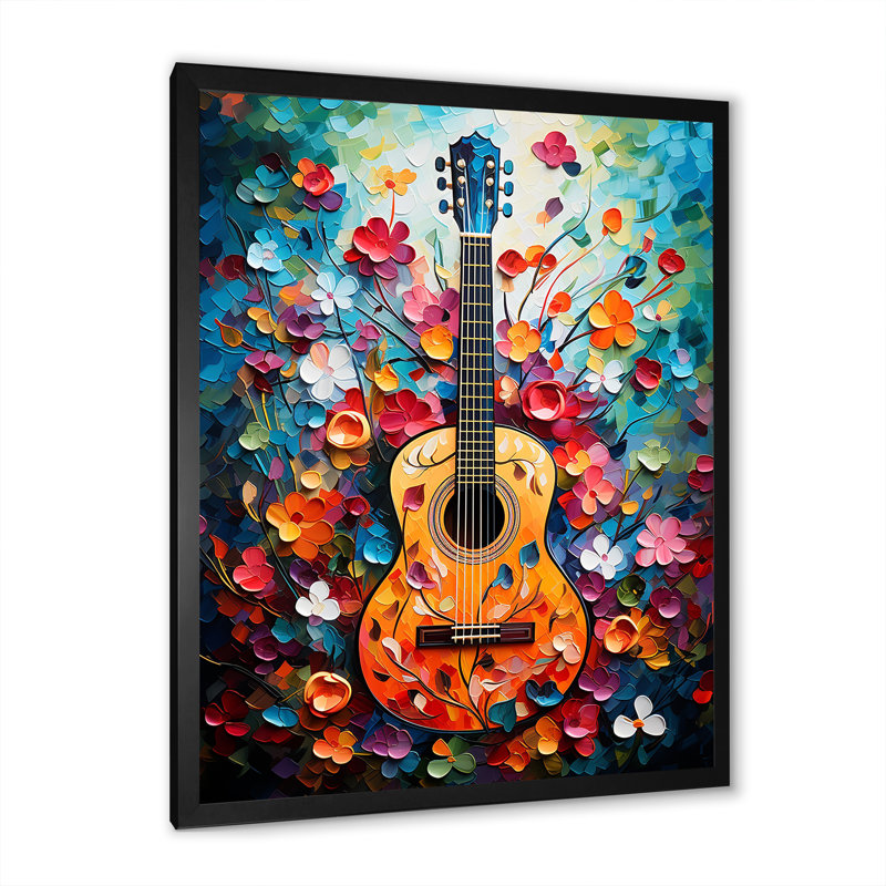 «Green Foral Harmony» - art mural musique, Cadre photo noir, H 20 po x l 12 po x P 1 po