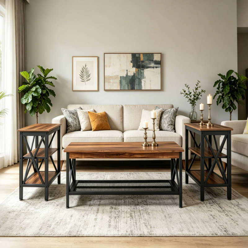 Alonso 3 Piece Small Coffee Table Set, Brown