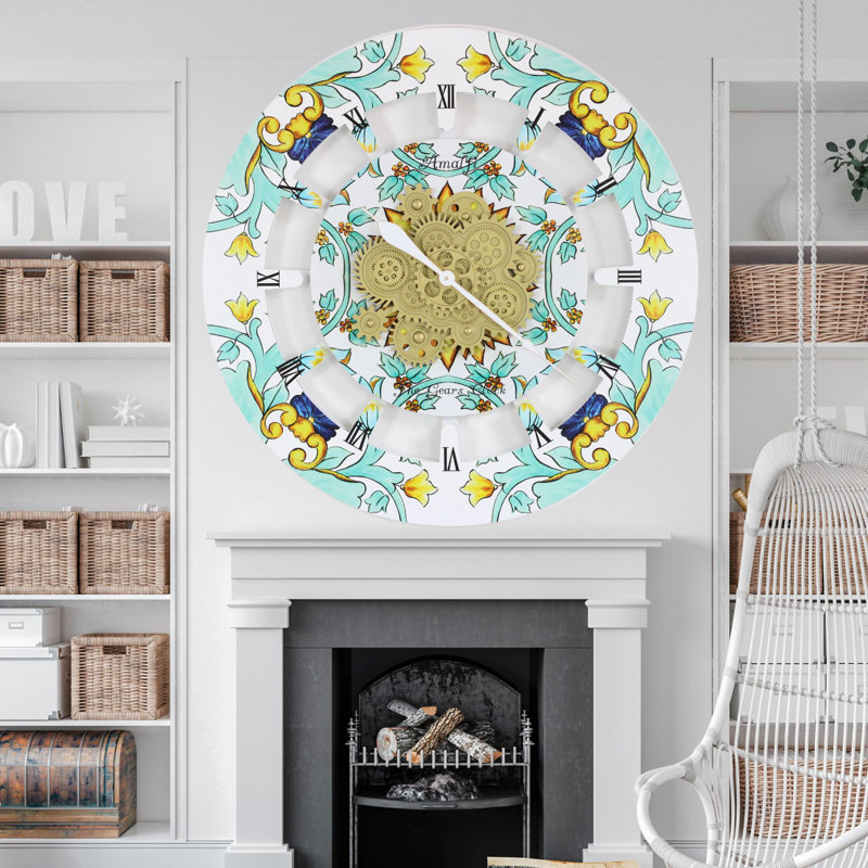 Amalfi 36" Round Wood Wall Clock with Moving Gears