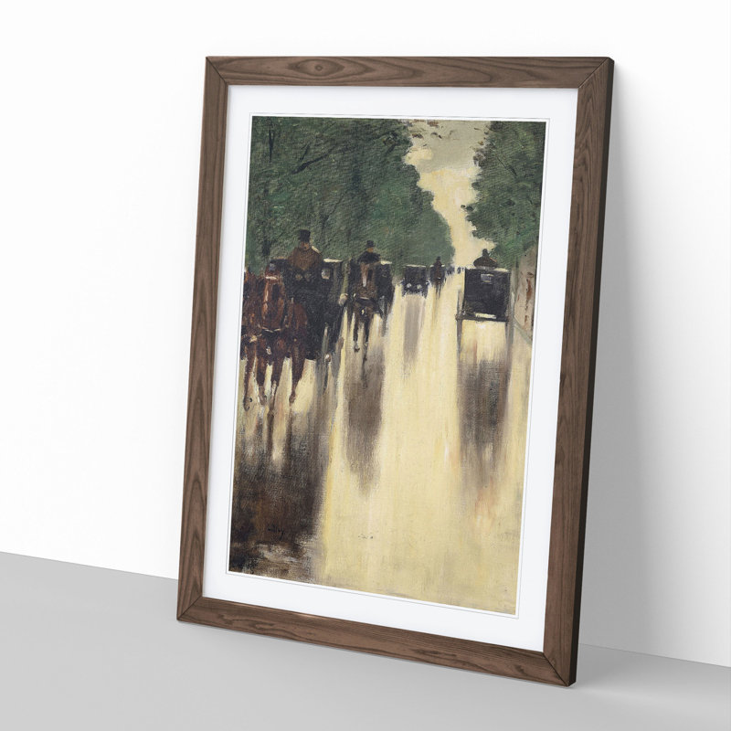 Horses and Carriages by Lesser Ury - Framed Print, 36cm H x 27cm W x 2cm D, Walnut Framed