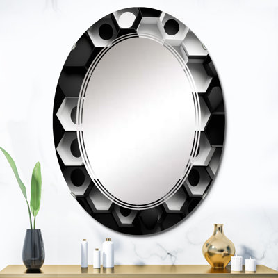 Quadry Abstract Geometric Black And White II - Modern Geometric Wall Mirror