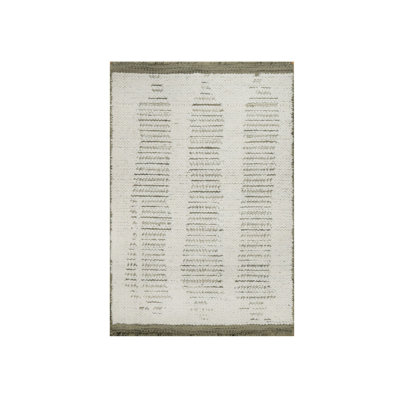 2'x3' Papyrus White, Hand Woven, Flat Weave with Textured Pile, Undyed Natural Wool, Mat, Sample, Oriental Rug