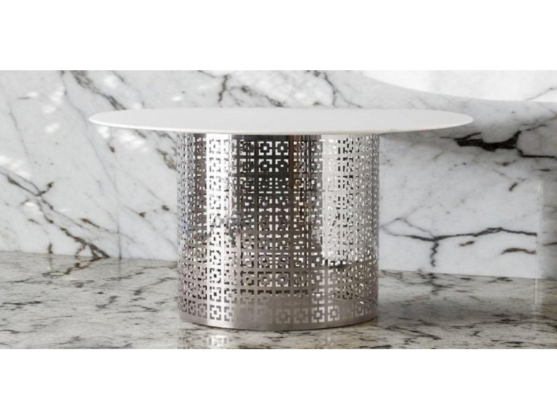 Round Stone Top Metal Base Dining Table, 30"H x 48"L x 48"W
