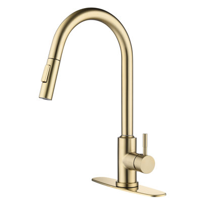 Kitchen Faucet With Touch And Pull Down , Single Lever For Simple Water Temperature Flow Management, High - Arc Nozzle Rotating 360, Brushed Gold Stainless Steel Rust Finish, Aerators A Smooth Bubble