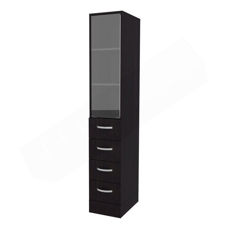 Armoire à linge de salle de bain Pieng avec porte en verre et tiroirs, wengé