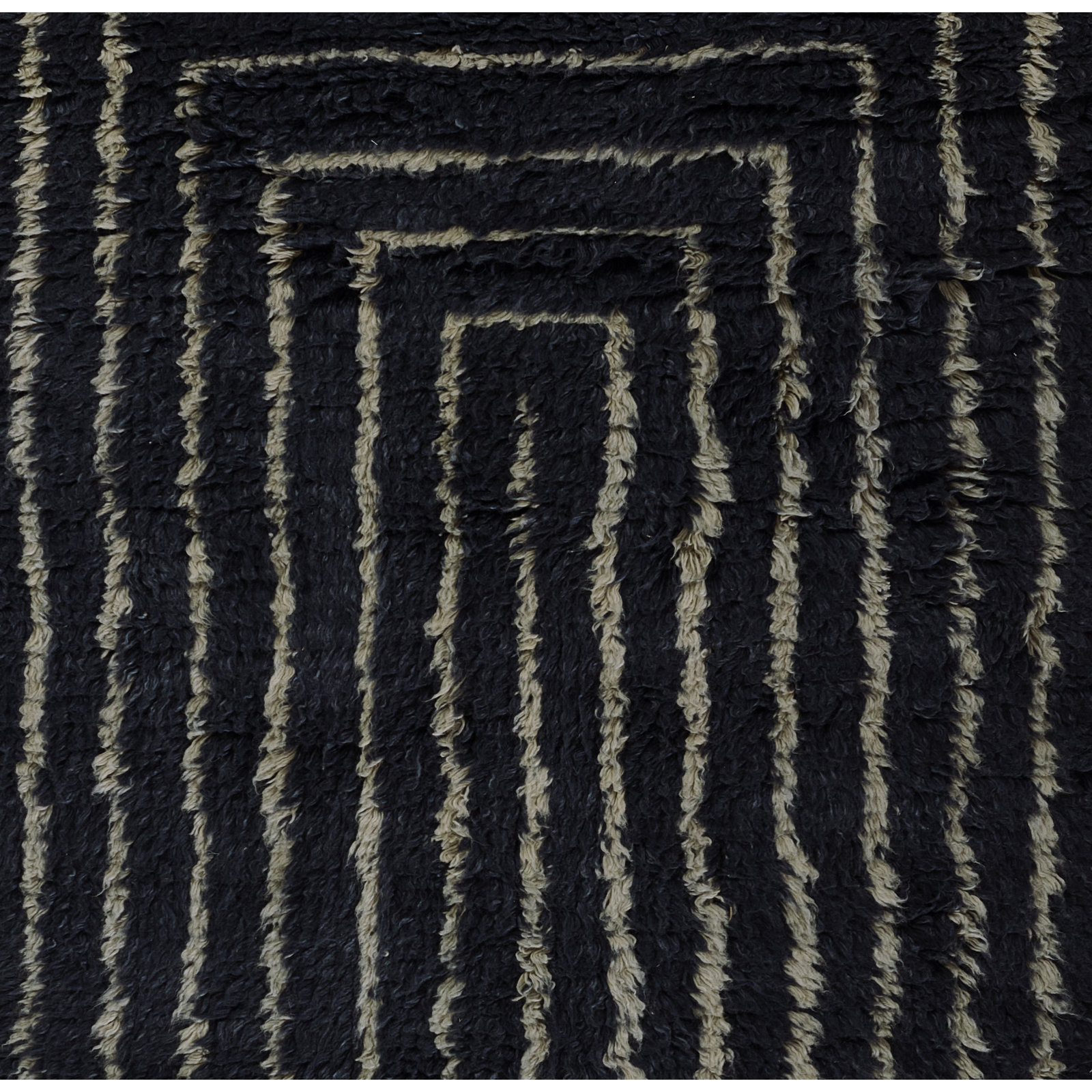 Essi Navy Beige Hand-Woven Geometric Wool Rug, Runner 2'6" x 8'