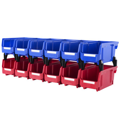 12 Blue/Red Stackable Storage Bins, 9.65 X 4.33 4.53 In, For Closet And Pantry Organization Plastic Bins 12, 11-Inch 5-Inch 5-Inch, Blue/Red, With Label Paper Kitchen