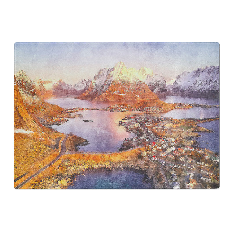 Reine in Norway Painting Chopping Board, 0.4cm H x 20cm W x 28.5cm L