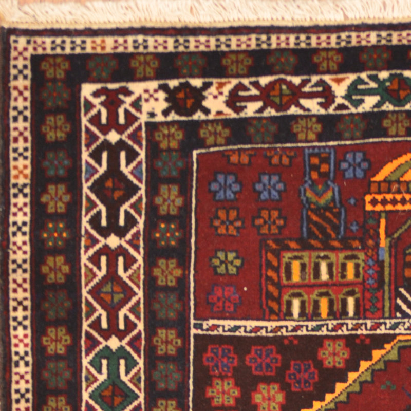 Tapis en laine noué à la main Bungalow Rose Balouchi Bungalow
