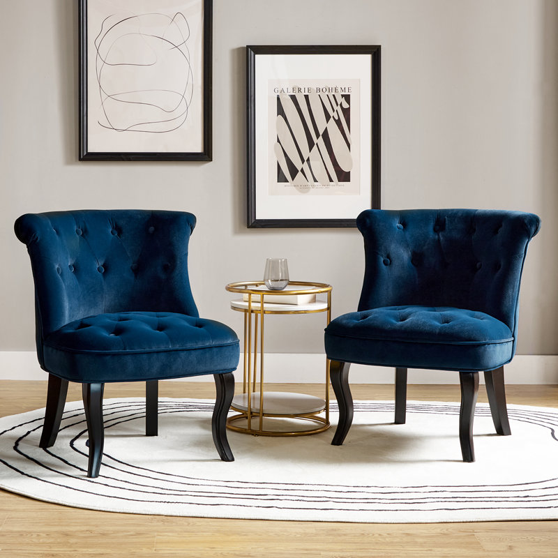 Chaise d'appoint rembourrée à oreilles Grenier, Mélange de polyester bleu marine