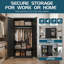 Armoire de rangement industrielle en acier noir - grande armoire en métal laminé à froid de 72 po, portes verrouillables de 0,6 mm, tablettes réglables, tringle à vêtements suspendue, casier robuste pour la maison, le garage et le bureau
