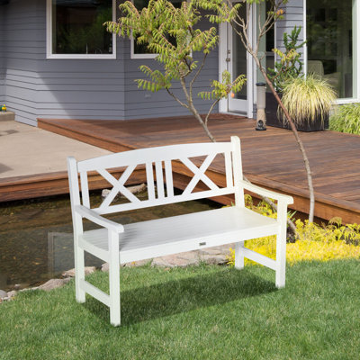 Schulter Outsunny 2-Seater Wooden Garden Bench, 4FT Outdoor Patio Loveseat with Unique X-Shape Back for Yard, Lawn, Porch, White by Rosecliff Heights
