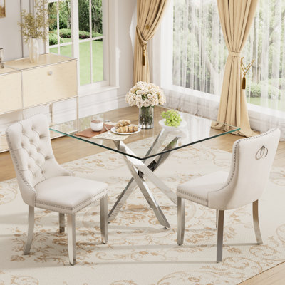 Square Pedestal Dining Set with Tufted Dining Chair