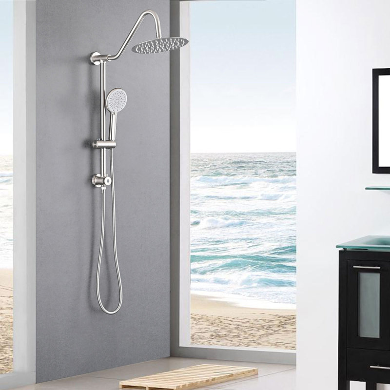 Puissant système de douche double en nickel brossé, expérience de salle de bain moderne