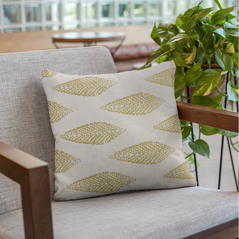 Grand coussin floral Leafs, 24 po x 24 po, Beige, vert