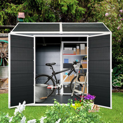 4x8ft Resin Outdoor Storage Shed With Two-window And Double-door