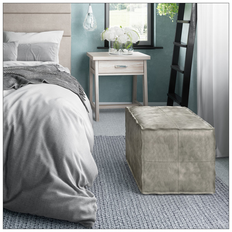 Brody - Pouf carré - Gris vieilli, Cuir gris