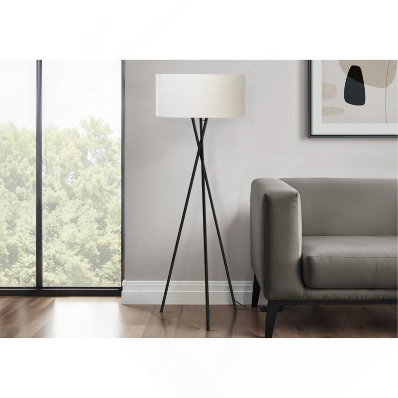 Lighting, H 62 po, lampe sur pied, métal noir, abat-jour ivoire / crème, contemporain, Crème, crème