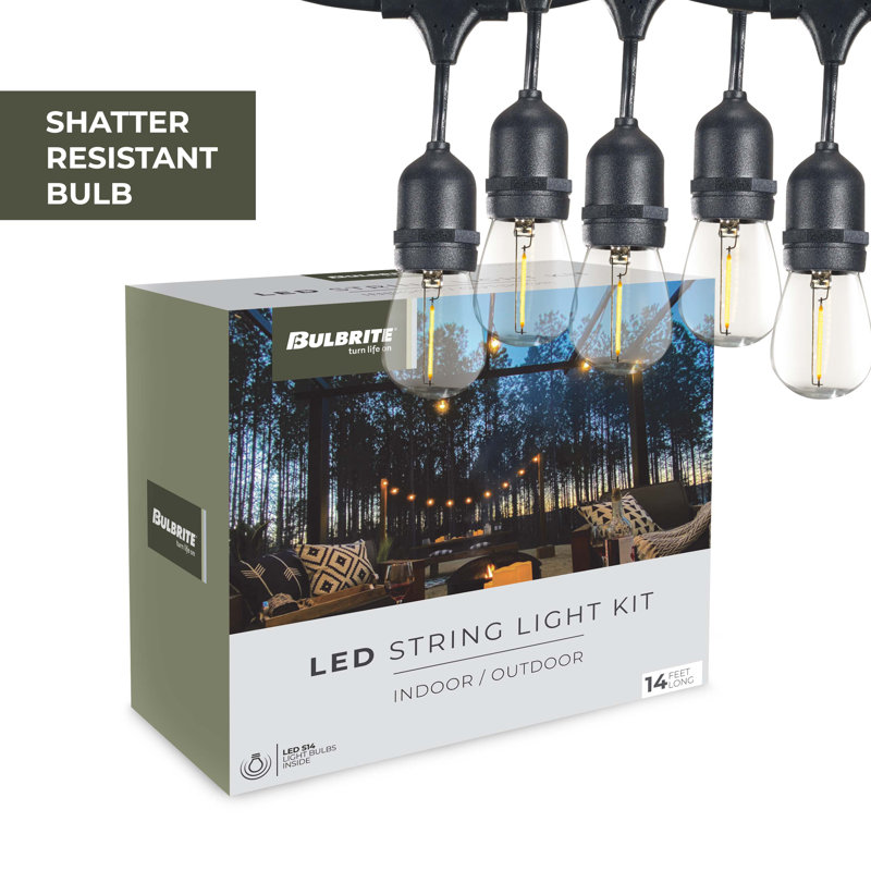 14-ft Black Commercial LED String Lights with Warm White Bulbs