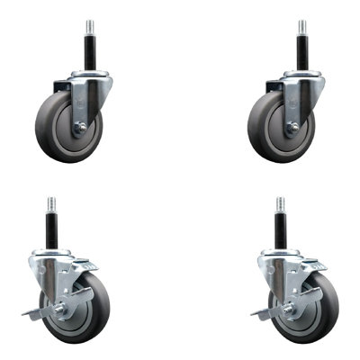 Thermoplastic Rubber Wheel Swivel Expanding Stem Caster Set 2 Brakes SCC TLB 4" x 3/4"