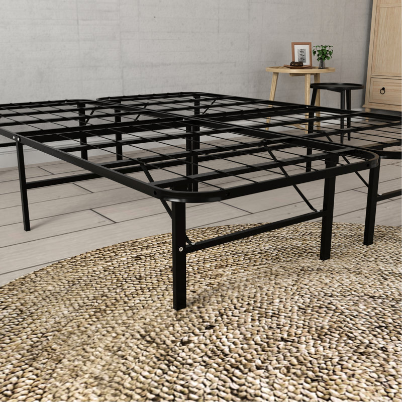 Plateforme de lit en acier noir pour très grand lit - installation de base en 5 minutes, supporte 2 000 lb, réduit le bruit de 14 po de hauteur, structure renforcée, aucun sommier requis