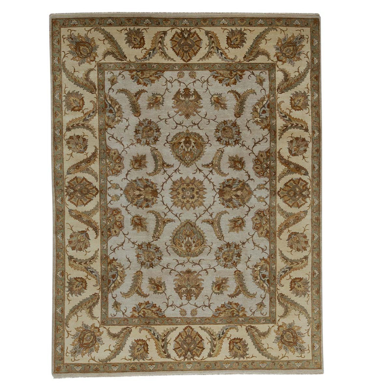 Tapis brun / blanc / crème noué à la main, Rectangle 9 pi x 11 pi 11 po