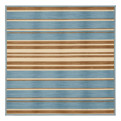 Washable Sky Blue Cream Striped Area Rug