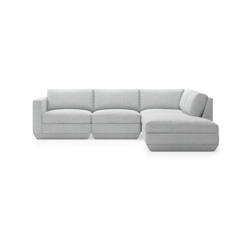 Podium Modular 4-Piece Lounge Sectional A, Right Hand Facing, Bayview Silver Performance Twill