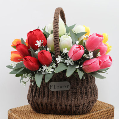 4 fleurs de tulipes artificielles avec 5 têtes, arrangement de fleurs en plastique artificiel, fausses tulipes pour vase
