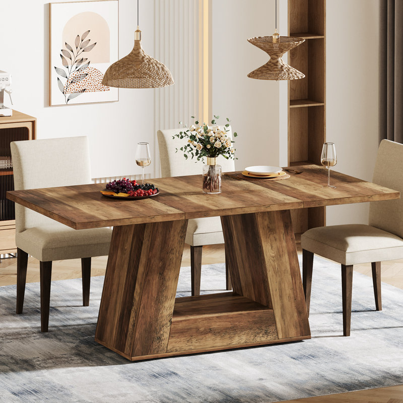 63" Dining Table For 4 With Sturdy Base, Brown
