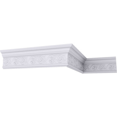Endurathane Floral Crown Moulding, 5 5/8"H x 2 1/4"P x 6"F x 94 1/2"L, Factory Primed