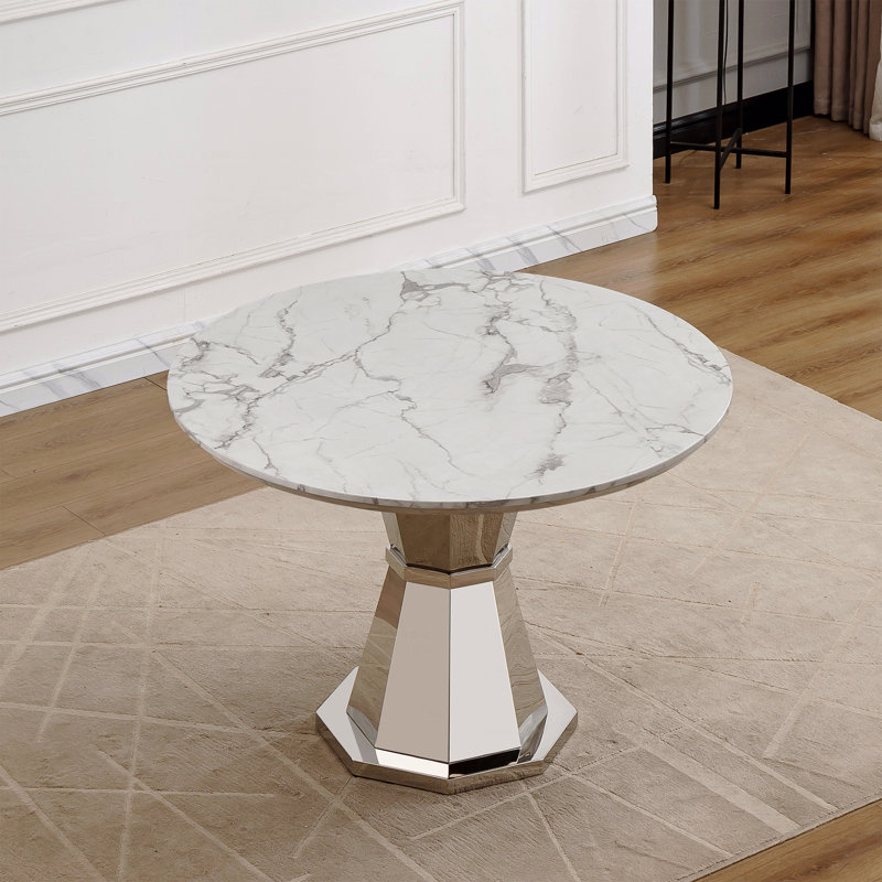 Table de salle à manger 47 po, Argent argent, Blanc