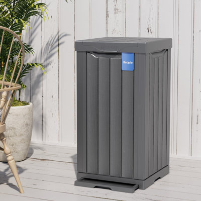 31 Gallon Waterproof Resin Outdoor Trash Can With Recycle & Garbage Labels, Secure Bag Lip Lock And Drip Tray, Indoor Garbage Bin For Kitchen, Patio, Backyard & Deck
