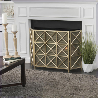 Pare-étincelles | Christopher Knight Home, motif en X à 3 panneaux en fer | Or rose / noir / or | Fer | Or