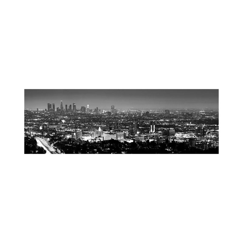 Los Angeles Skyline Cityscape 1 Piece Wrapped Canvas Panoramic Wall Art, 30.48 cm H x 91.44 cm W x 1.91 cm D