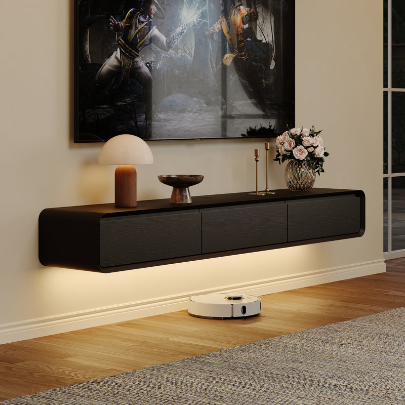 TV Stand, 9.84" H x 79" L x 14.57" W, Black