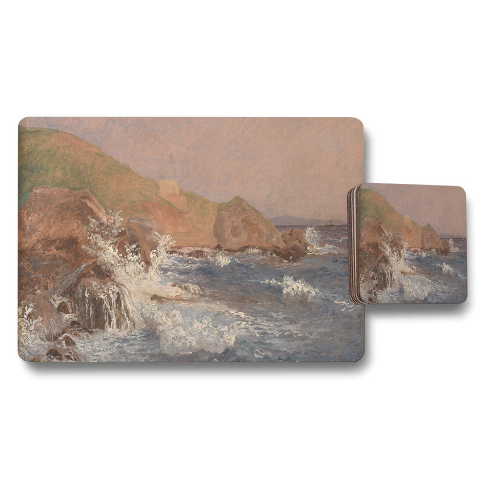 Coastal Seascape Placemat and Coaster Set With Cliffside Waves