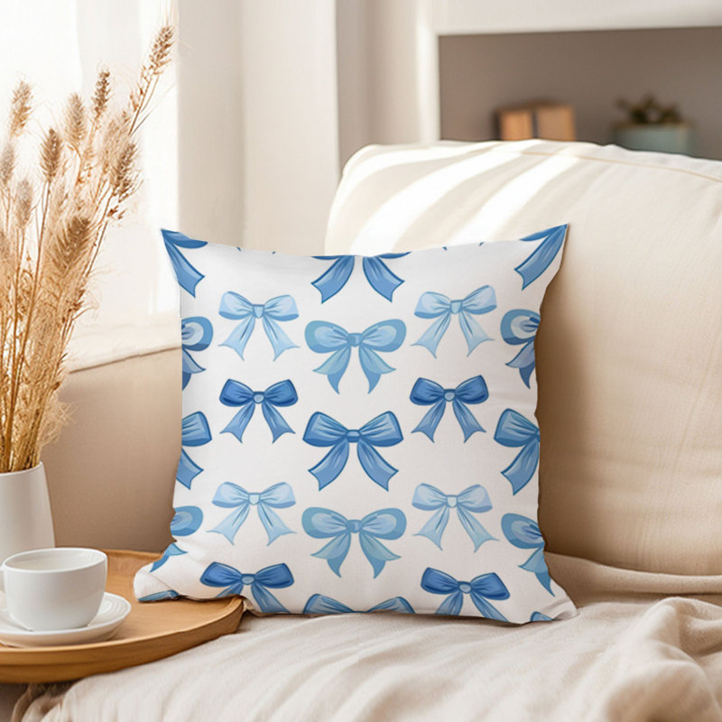 Blue Ribbons Pattern Pillow Cover, 20"H x 20"W